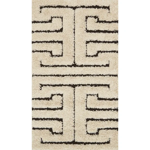 Alexander Home Julian Modern Greek-Key Shag Area Rug - 5&3x22 x 7&7x22 - Ivory/Dark Brown