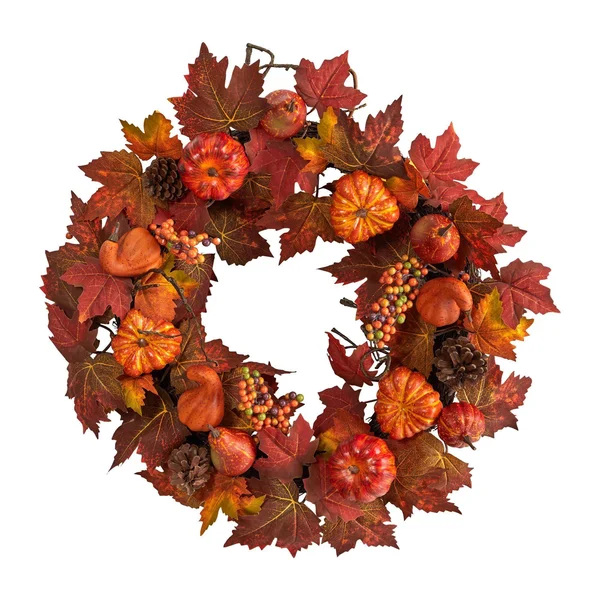 24” Autumn Maple Leaves, Pumpkin, Pinecone and Berries Artificial Fall Wreath by Nearly Natural