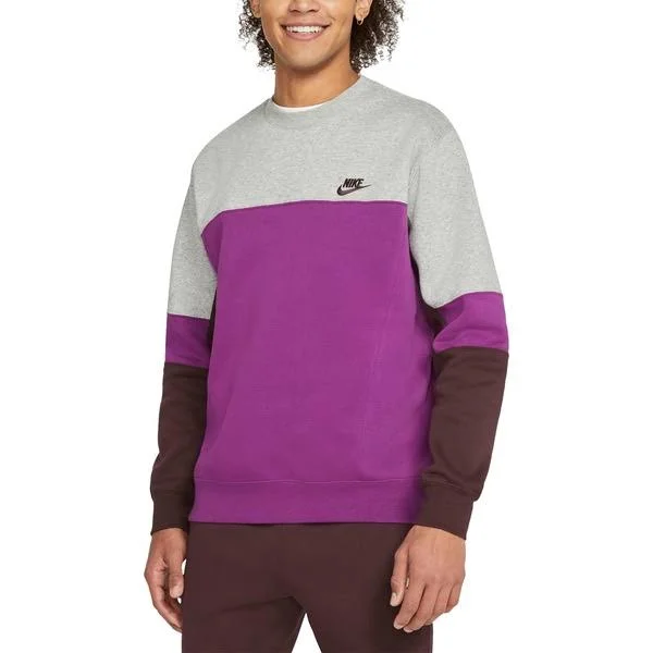 Nike Men's Sportswear Club Fleece Colorblock Crewneck Sweatshirt - XL, Dk Grey Heather/Viotech