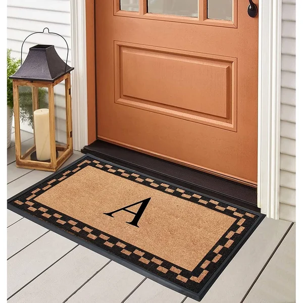 A1hc Rubber and Coir Heavy Duty Non-Slip Durable Monogrammed Q Doormat 24 inchx48 inch, Black/Beige, Size: 24 inch x 48 inch