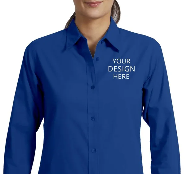 Custom Embroidered Port Authority Women's Dress Shirts - Ladies Long Sleeve Easy Care Shirt (S - 6XL) - Size: L, Mediterranean