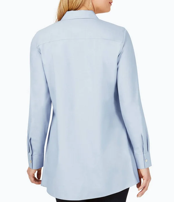 Foxcroft Cici Solid Non-Iron Pinpoint Oxford Long Sleeve Point Collar Button Front Tunic, Womens, 4, Blue Bliss