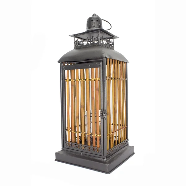 Burnished Bronze Metal and Bamboo Lantern - 9x22 x 9x22 - Turquoise, Copper and Bronze