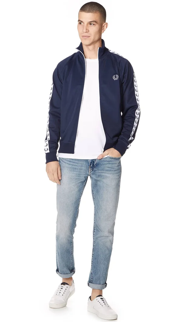 Fred Perry Laurel Taped Track Jacket Carbon Blue