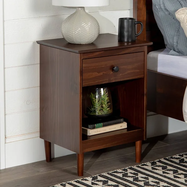 Classic Mid Century Modern 1 Drawer Nightstand Side Table Walnut - Saracina Home