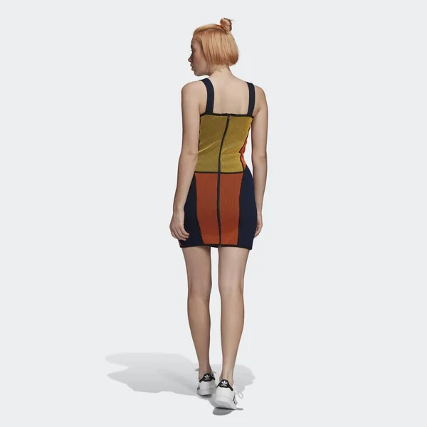Adidas Womens Knit Corset Dress - Gold/Orange/Navy Size S