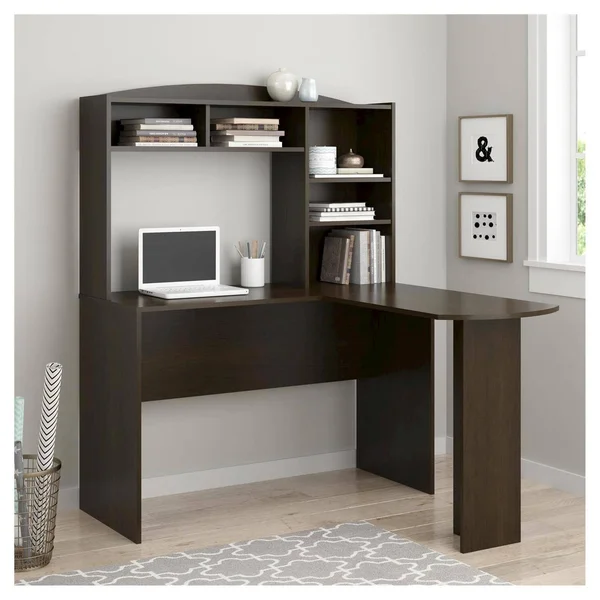 Danford Wood L Shaped Computer Desk with Hutch Espresso - Room & Joy
