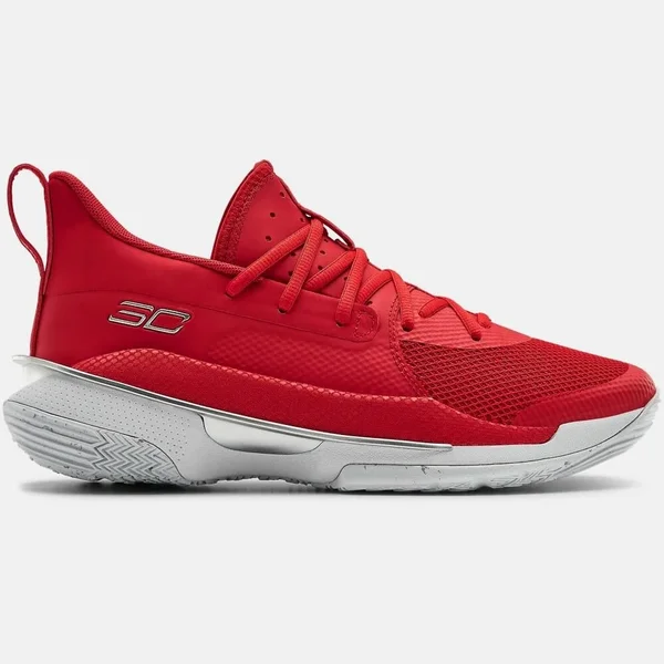 Under Armour Curry 7 - Mens Basketball Shoes - Red/White/Met Silver, Size 7.5