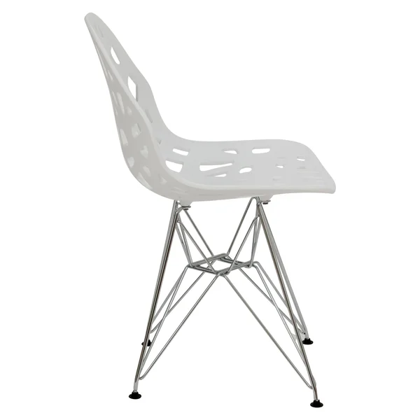 LeisureMod Akron Side Chair with Chrome Legs Akm19w - White
