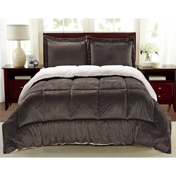 Cathay Home Sherpa Faux Suede Comforter Set Twin Chocolate