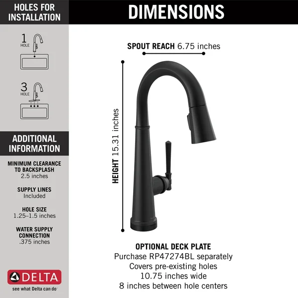Delta 9982T-DST Emmeline Pull-Down Bar/Prep Faucet with On/Off Touch - Lumicoat Chrome