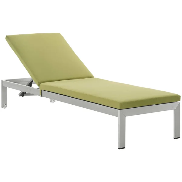 Modway Shore Outdoor Patio Aluminum Chaise with Cushions - Silver Peridot