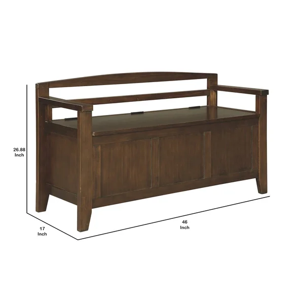 Benzara Transitional Style Wooden Bench with Lift Top SEAT, Brown, 17 x 46 x 26.88 in