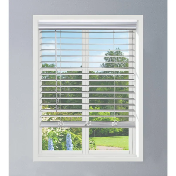 Linen Avenue Custom Cordless Faux Wood Blind White, 39 W x 72 H Flush Inside Mount
