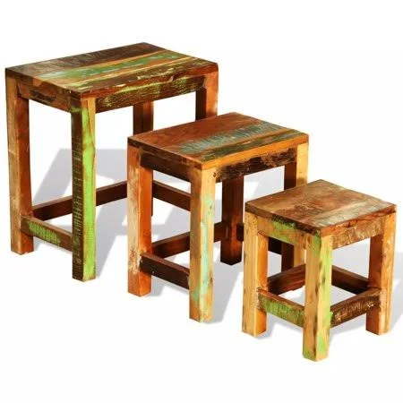 Anself Nesting Table Set 3 Pieces Vintage Reclaimed Wood