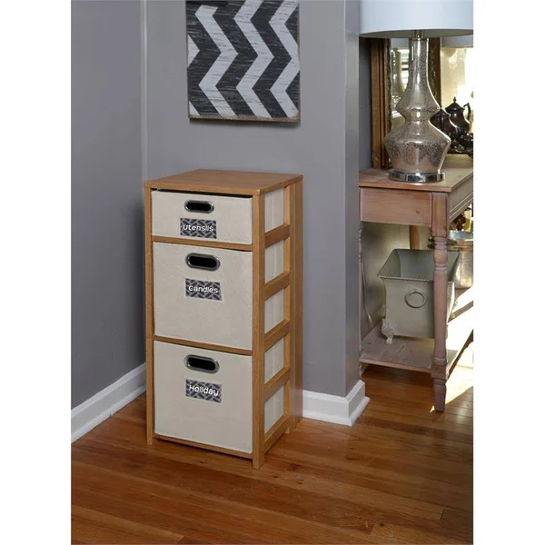 Niche FFSQ3412MONT 34 in. Flip Flop Square Folding Bookcase with Folding Fabric Bins - Medium Oak & Natural