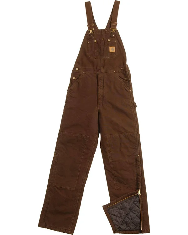 Men's Carhartt Quilt-Lined Sandstone Duck Bib Overall Dark Brown