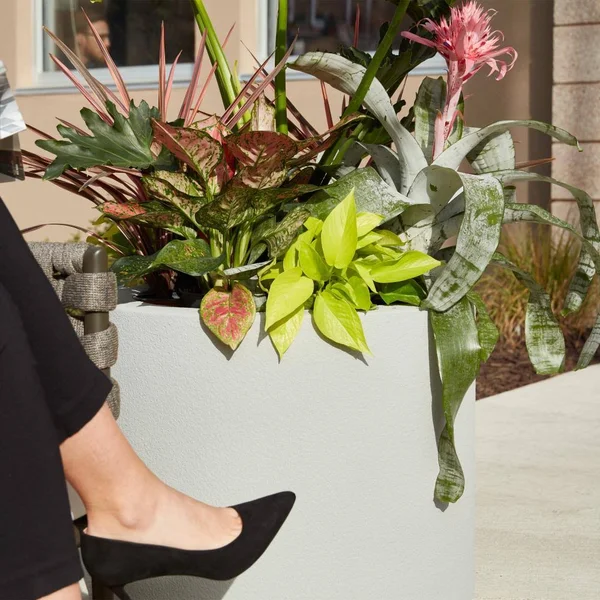 Polystone Planters Baja Round 23 in. x 19 in. Gray Granite Composite Planter