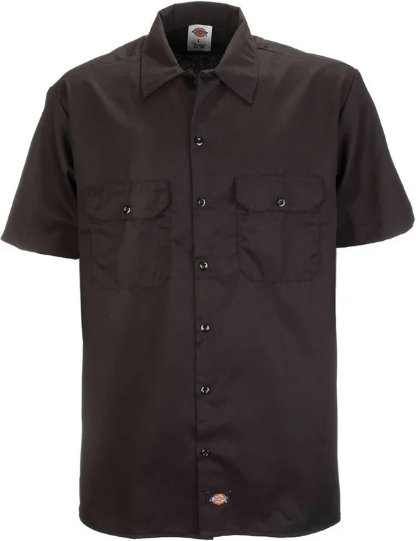 Dickies Men's Short Sleeve Work Shirt, Black, Extra Large
