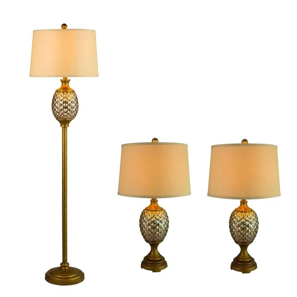 Fangio Lighting 3-Pc Glass Lamp Set in Painted Gold Finish