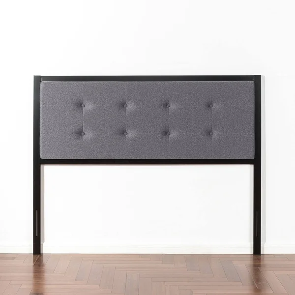 Priage Button Tufted Grey Upholstered Metal Headboard - Size: Full, Gray