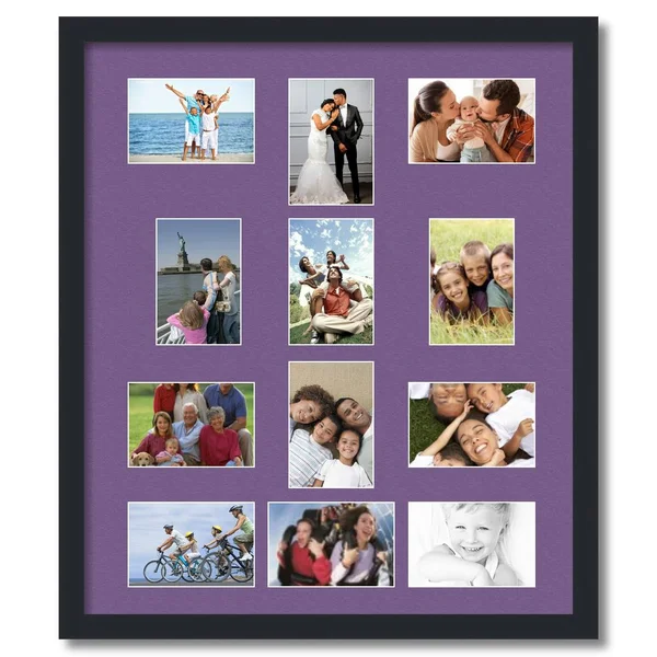 Collage Picture Frame, Satin Black Frame with 12 openings for 4x6 Photos with Purple Grape Mat. D3926FQ463, ArtToFrames