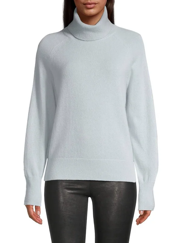 White + Warren Women's Cashmere Turtleneck Sweater - Day Light Blue - Size Xs