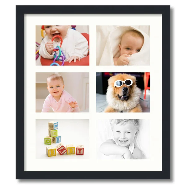 Collage Picture Frame, Satin Black Frame with 6 openings for 6x8 Photos with White Porcelain Mat. D3926EL1006, ArtToFrames