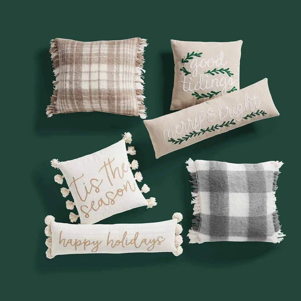 Mud Pie White and Gold Christmas Pillow - Happy Holidays