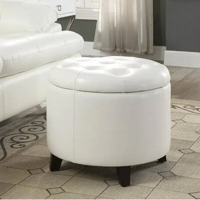 Andover Mills Tufted Storage Ottoman Fabric: White Leather