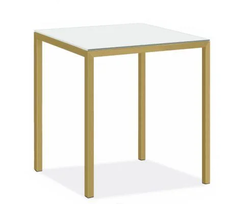 Room & Board, Modern Parsons Bar Table w/ 2x22 Leg 36d 36W 42h in White, White Tempered Glass Top w/ Gold Base