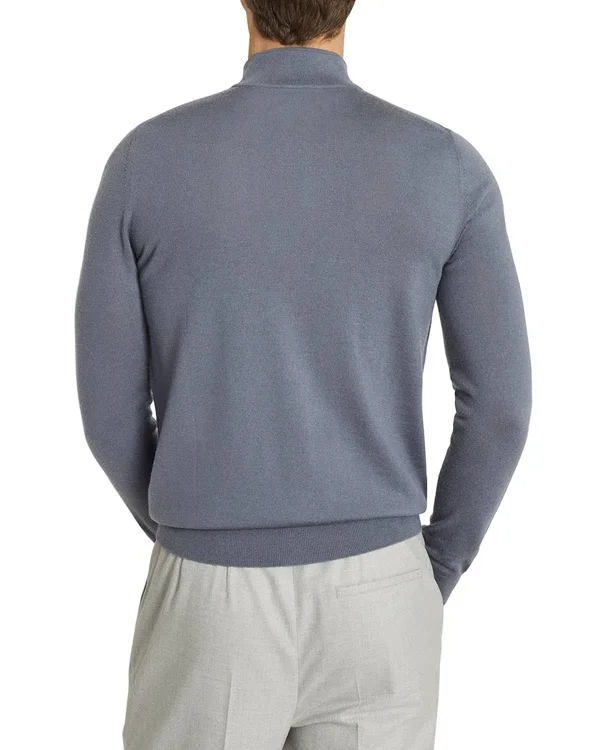 Reiss Blackhall - Merino Wool Zip Neck Jumper in Soft Grey Mouline, Mens, Size XL