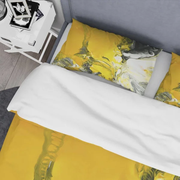 Designart &White and Yellow Marbled Acrylic with A Cloud of Black& Modern & Contemporary Bedding Set - Duvet Cover & Sha