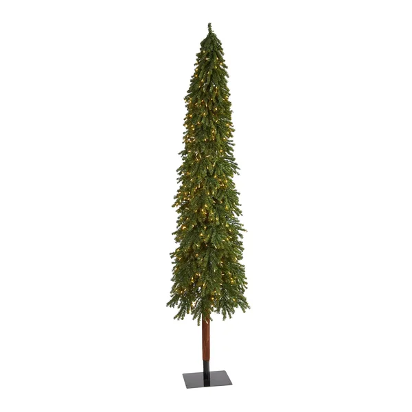 Nearly Natural 9ft. Grand Alpine Artificial Christmas Tree with 600 Clear Lights and 1183 Bendable Branches on Natural Trunk - Gr