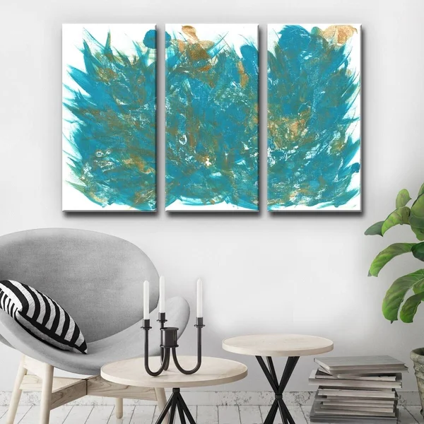 Ready2HangArt 'Feathers' Acrylic Painting Print Multi-Piece Image on Wrapped Canvas, Size: 40 inch H x 60 inch W x 2 inch D, Gre