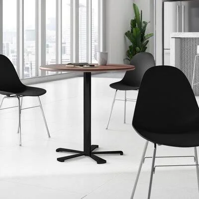 Slivno Round Solid Wood Breakroom Table Upper Square Size: 29.5x22 H x 28x22 W x 28x22 D - Base Finish: Black, Top Finish: Walnut