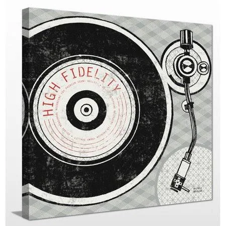 Ivy Bronx 'Vintage Analog Record Player' Graphic Art Print on Canvas - Gray