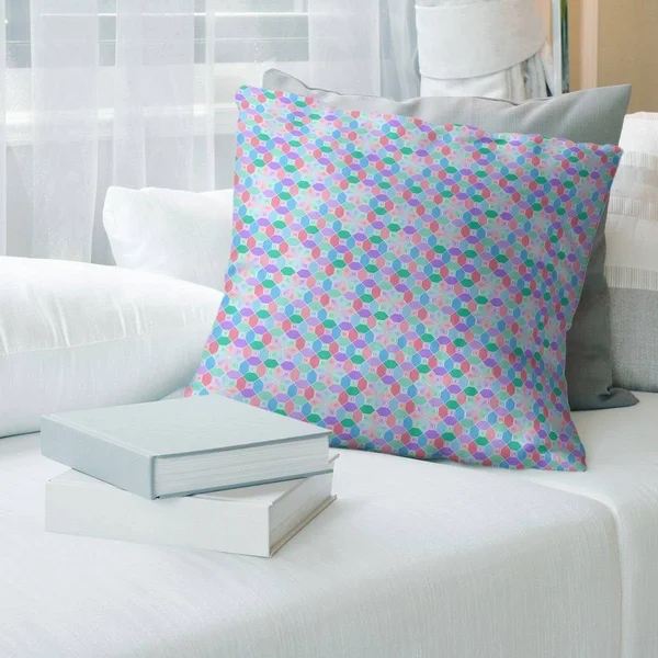 Porch & den Charlois Stained Glass Pattern Throw Pillow - 18 x 18 - Blue Pink & Purple - Synthetic Fiber