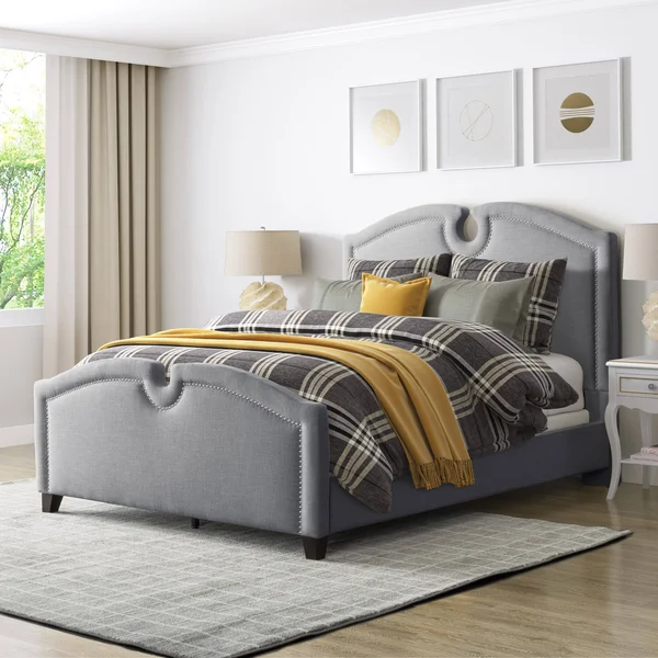 CorLiving Fairfield Cream Fabric Curved Top Bed - King