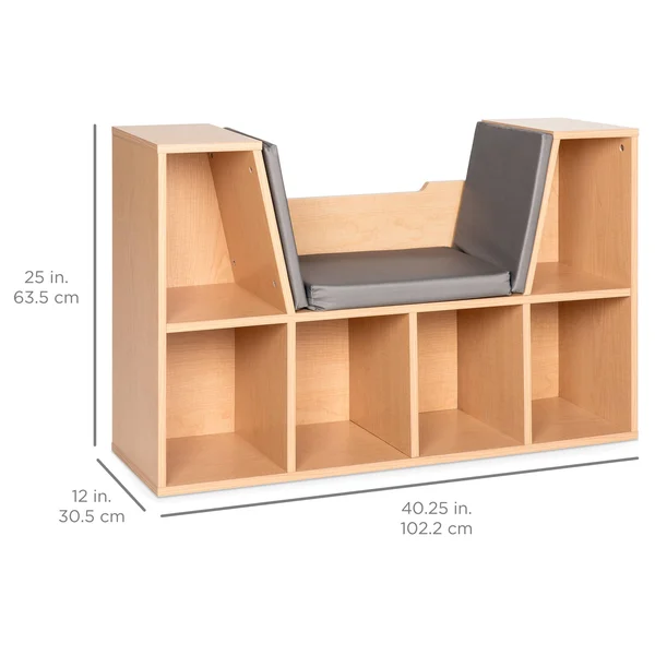 Best Choice Products 6-Cubby Kids Bedroom Storage Organizer, Multi-Purpose Bookcase w/ Cushioned Reading NOOK - Brown