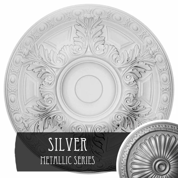 23 1/2 inchod x 2 3/4 inchp Granada Ceiling Medallion (Fits Canopies Up to 7 1/8 inch), Hand-Painted Silver