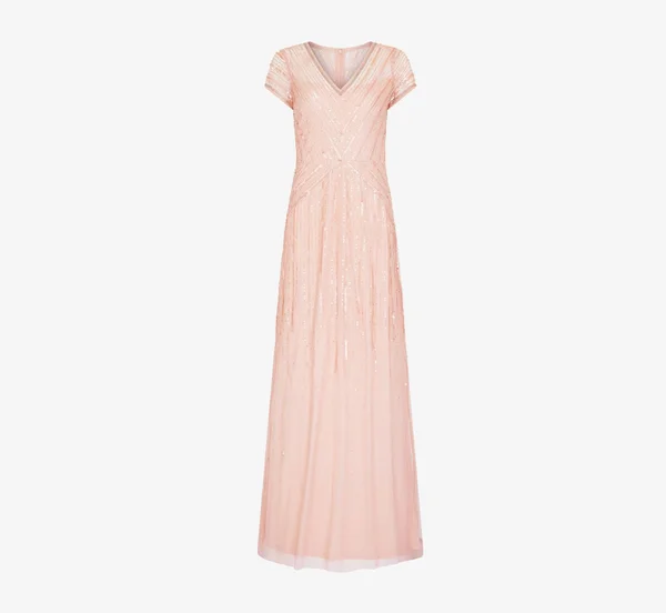 Adrianna Papell Long Beaded Dress, Blush, Size: 10