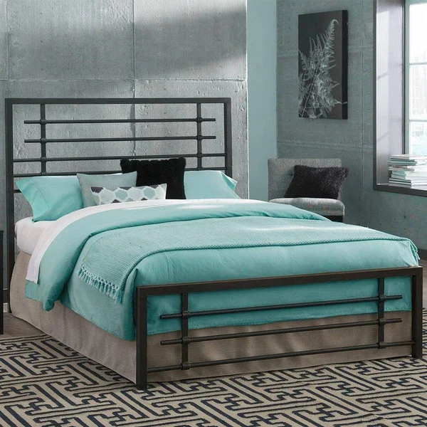 Eluxurysupply Metal Bed Frame - Carbon Steel with Rustic Pewter Finish Folding Bed Frame - Easy Assembly with Headboard and Foot