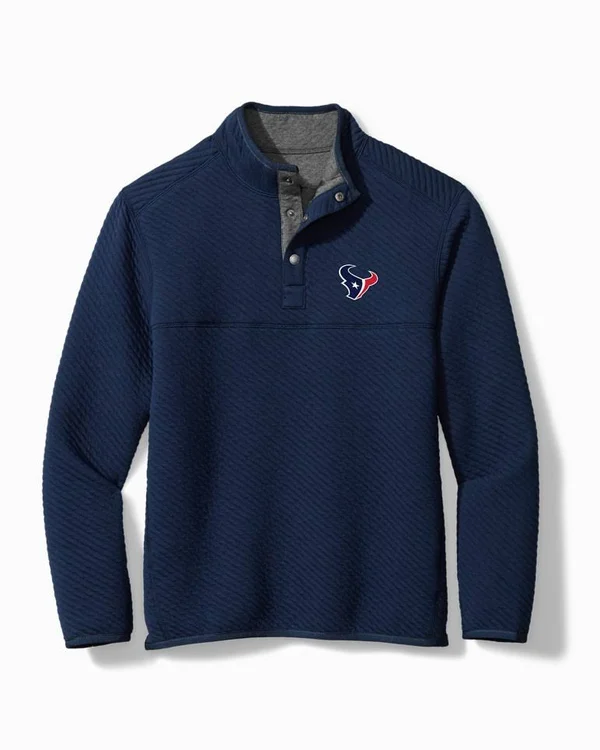 Tommy Bahama Houston Texans Navy/Gray Quilt to Last Reversible Tri-Blend Pullover Sweater Size: Small
