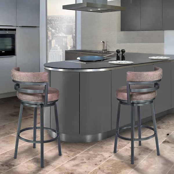 Armen Living Titana 30 inch Barstool in Mineral Finish with Bandero Tobacco Upholstery