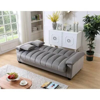 83'' Convertible Storage Sleep Sofa Bed Latitude Run Fabric: Gray Velvet