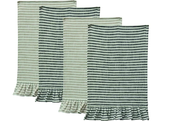 Creative Co-op Striped Cotton Ruffles (Set of 2 Colors) Tea Towels - Grey