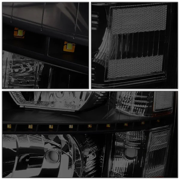 DNA Motoring for 07-14 Chevy Silverado 1500 2500 3500 LED DRL Strip Headlight Smoked Housing Clear Corner Headlamp 08 09 10 11