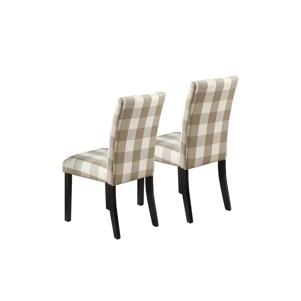 Beige Grid Patterned Fabric Upholstered Side Chairs, Set of 2