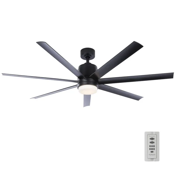 FSC Blitz 56-in Black LED Indoor/Outdoor Downrod Mount Ceiling Fan with Light Kit and Remote (7-Blade)